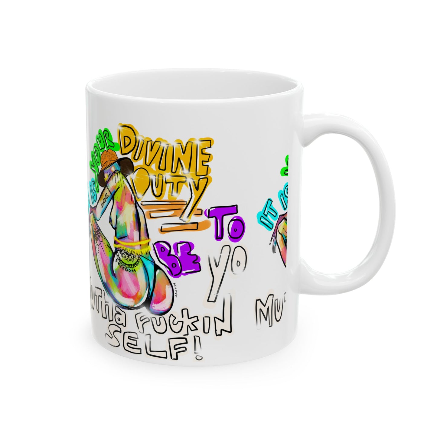 Inspirational Rainbow Yoga Ceramic Mug — "It Is Now Divine Beauty" 11oz/15oz