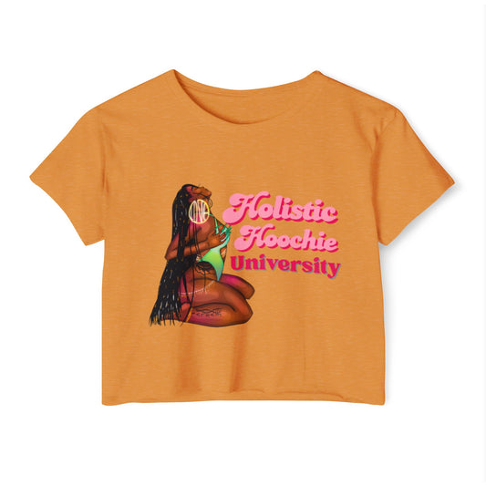 Festival Crop Top – "Holistic Hoochie University" Retro Pinup Graphic