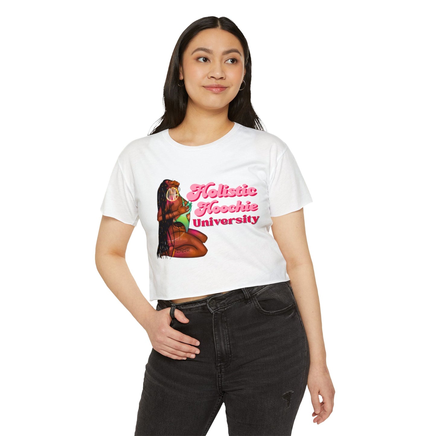 Festival Crop Top – "Holistic Hoochie University" Retro Pinup Graphic