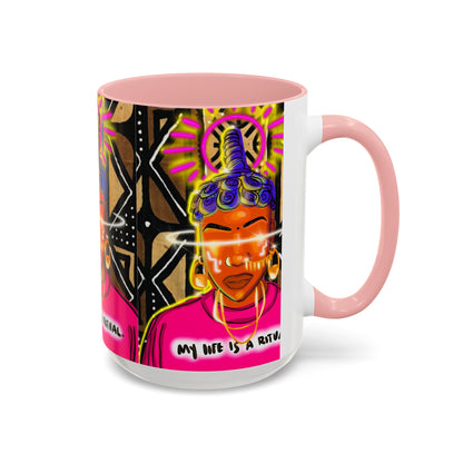 Coffee Mug — "My Life Is a Ritual" Neon Buddha Art Mug