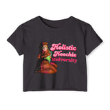 Festival Crop Top – "Holistic Hoochie University" Retro Pinup Graphic