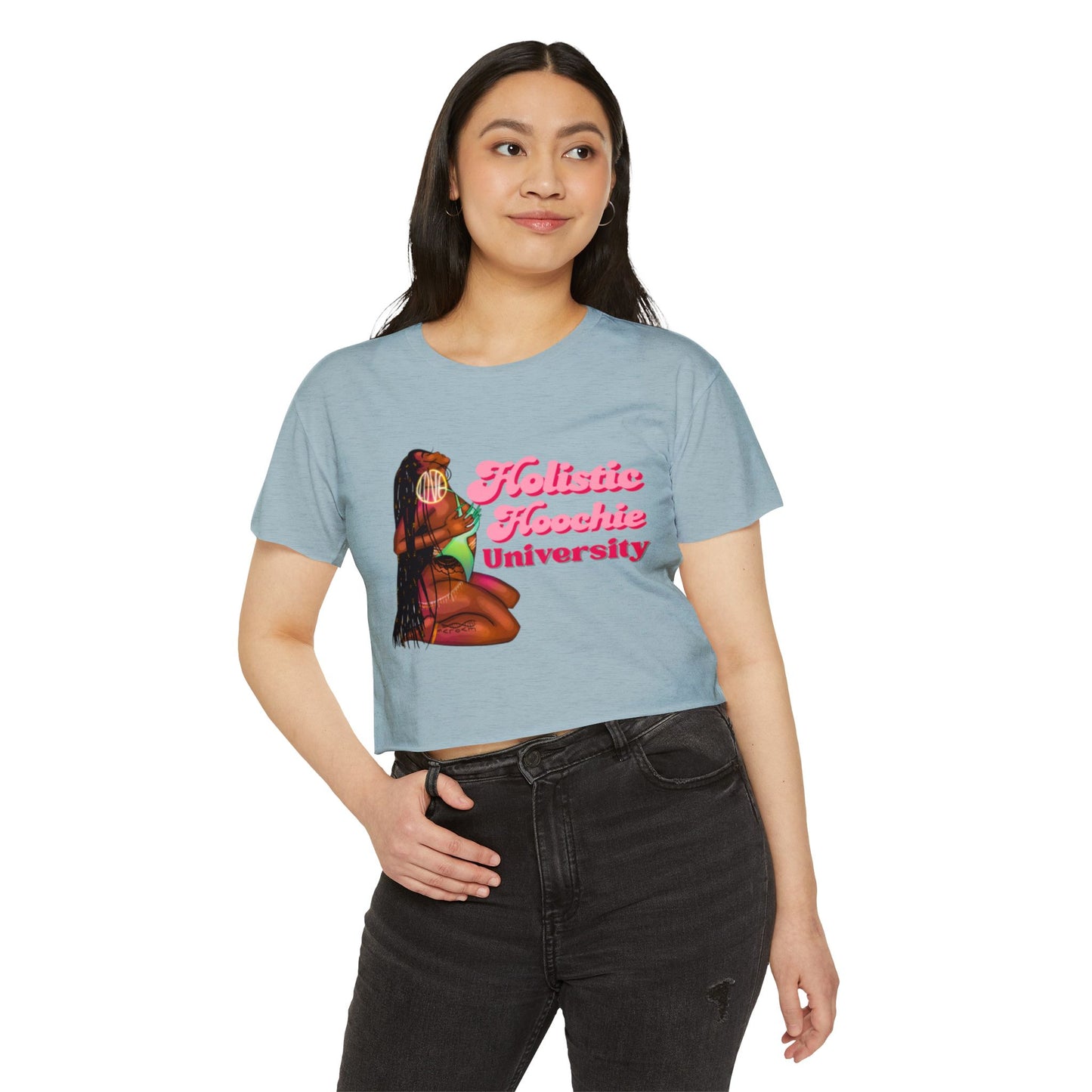 Festival Crop Top – "Holistic Hoochie University" Retro Pinup Graphic