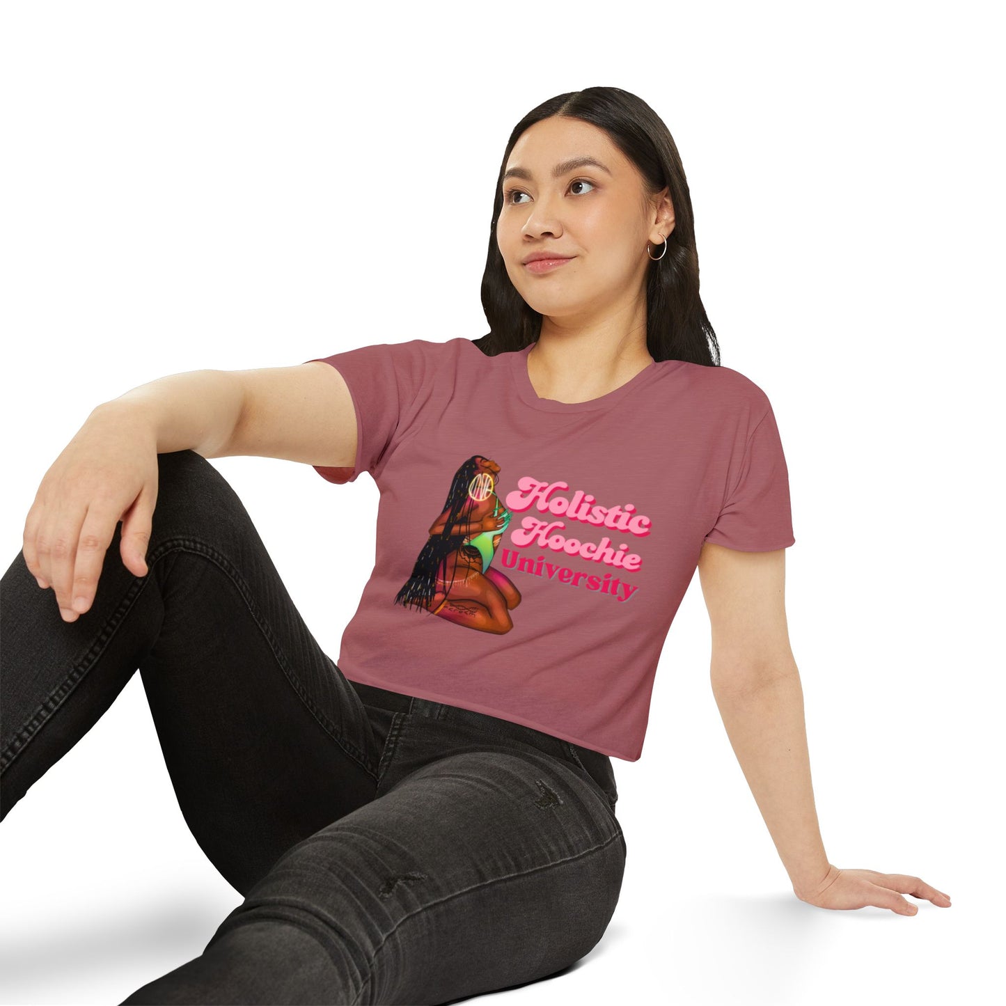 Festival Crop Top – "Holistic Hoochie University" Retro Pinup Graphic