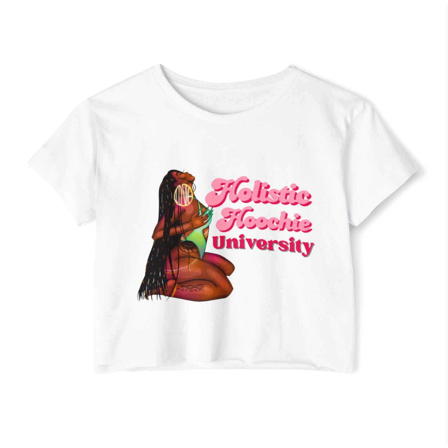 Festival Crop Top – "Holistic Hoochie University" Retro Pinup Graphic