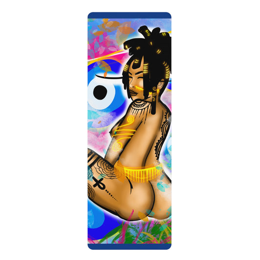 Tattooed Femme Rubber Yoga Mat — Bold Pinup Art Fitness Mat
