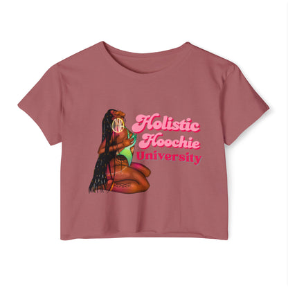 Festival Crop Top – "Holistic Hoochie University" Retro Pinup Graphic