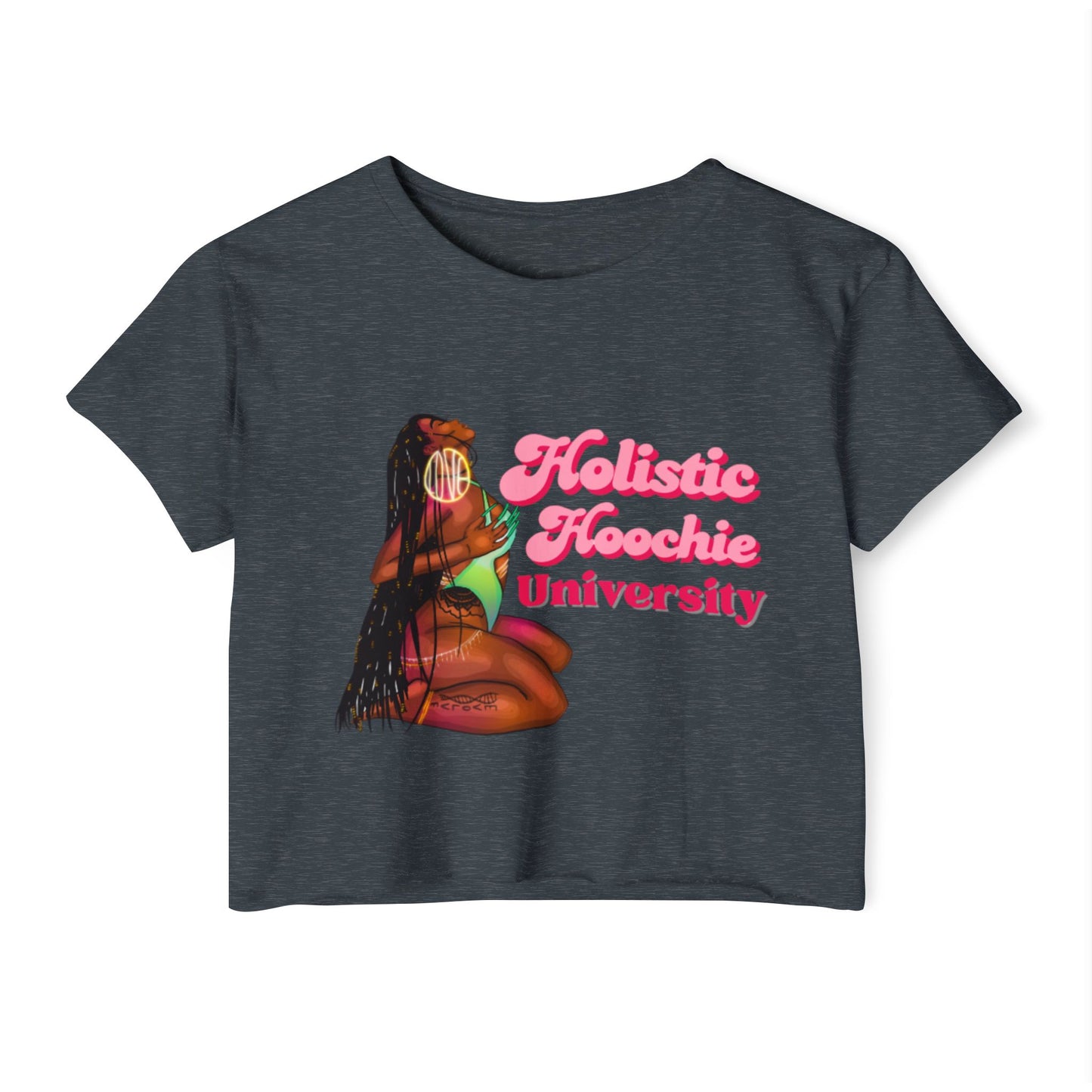 Festival Crop Top – "Holistic Hoochie University" Retro Pinup Graphic