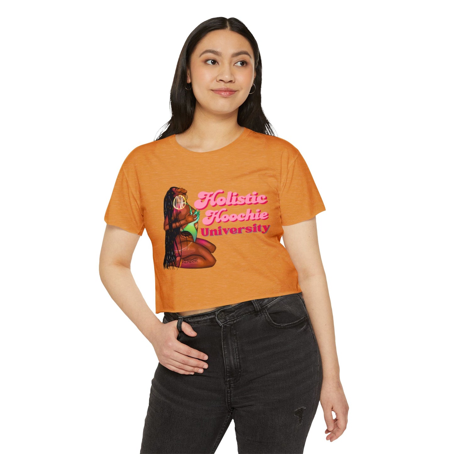Festival Crop Top – "Holistic Hoochie University" Retro Pinup Graphic