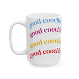 Ceramic Mug — "Good Voochie Is Healthy" Colorful Repeating Text Coffee Cup