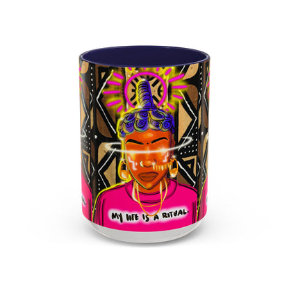 Coffee Mug — "My Life Is a Ritual" Neon Buddha Art Mug