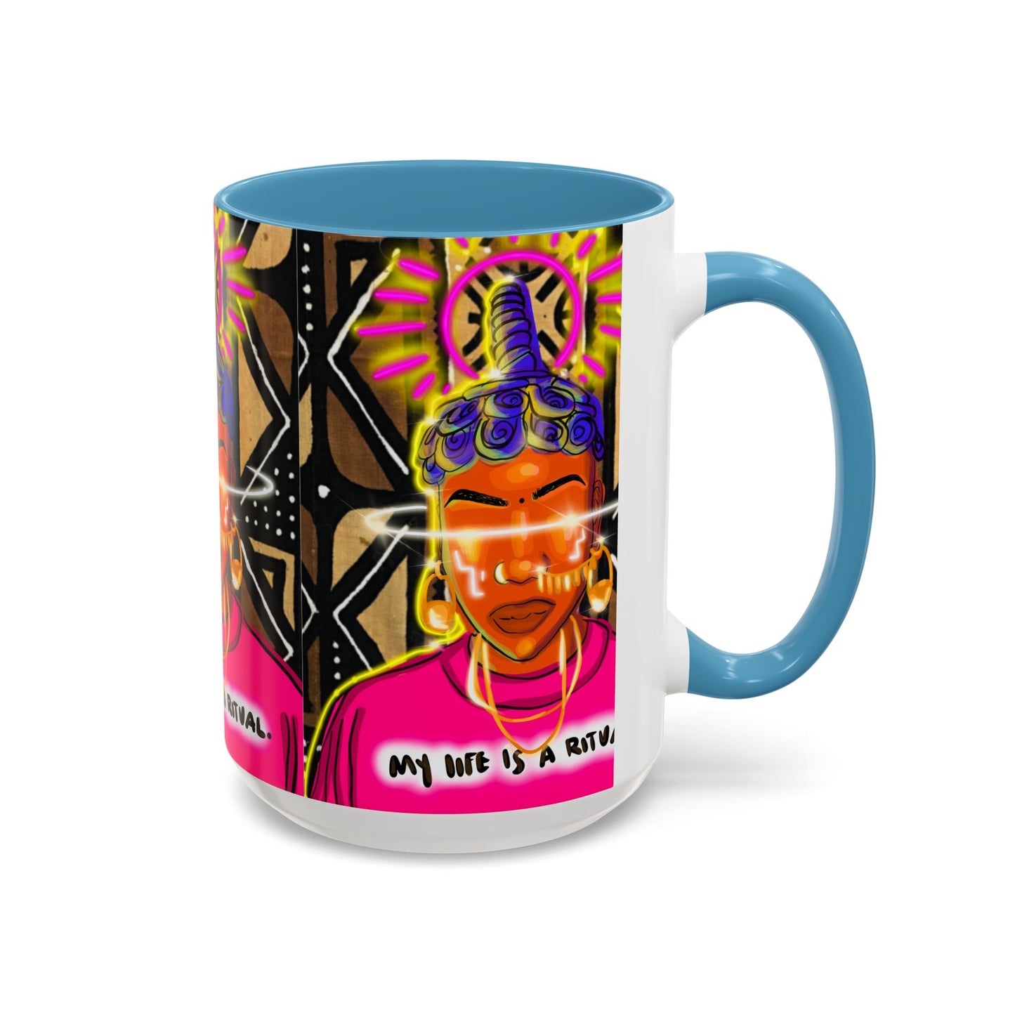 Coffee Mug — "My Life Is a Ritual" Neon Buddha Art Mug