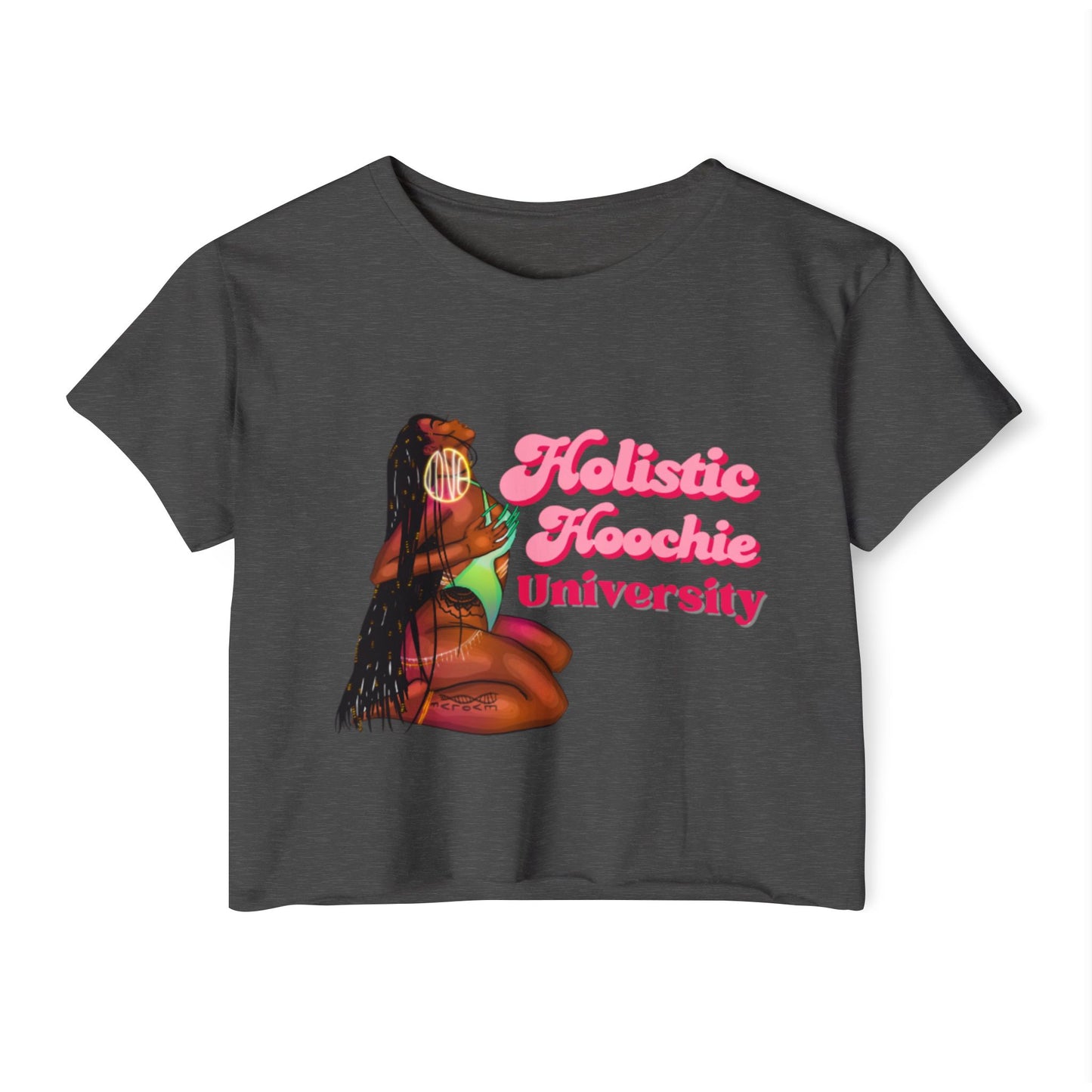 Festival Crop Top – "Holistic Hoochie University" Retro Pinup Graphic