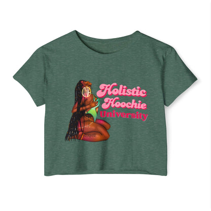 Festival Crop Top – "Holistic Hoochie University" Retro Pinup Graphic
