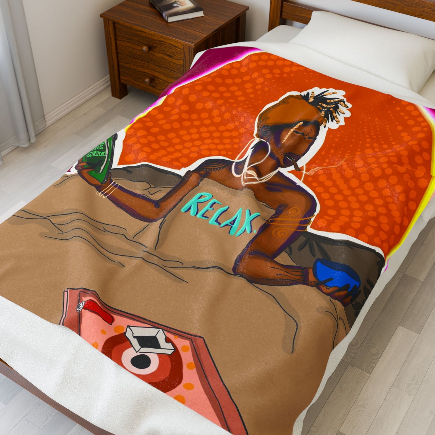 Plush Blanket — "Relax" Cozy Afrocentric Velveteen Throw