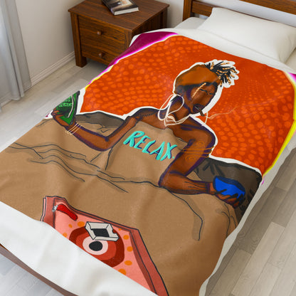 Plush Blanket — "Relax" Cozy Afrocentric Velveteen Throw