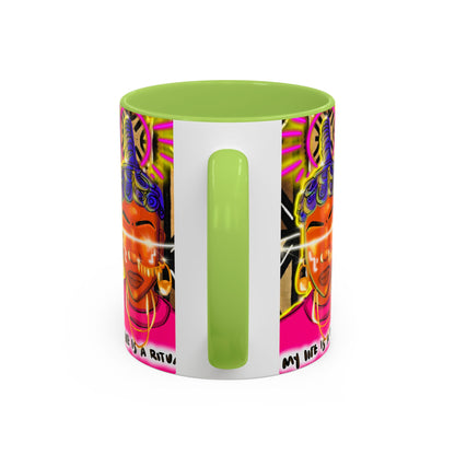 Coffee Mug — "My Life Is a Ritual" Neon Buddha Art Mug