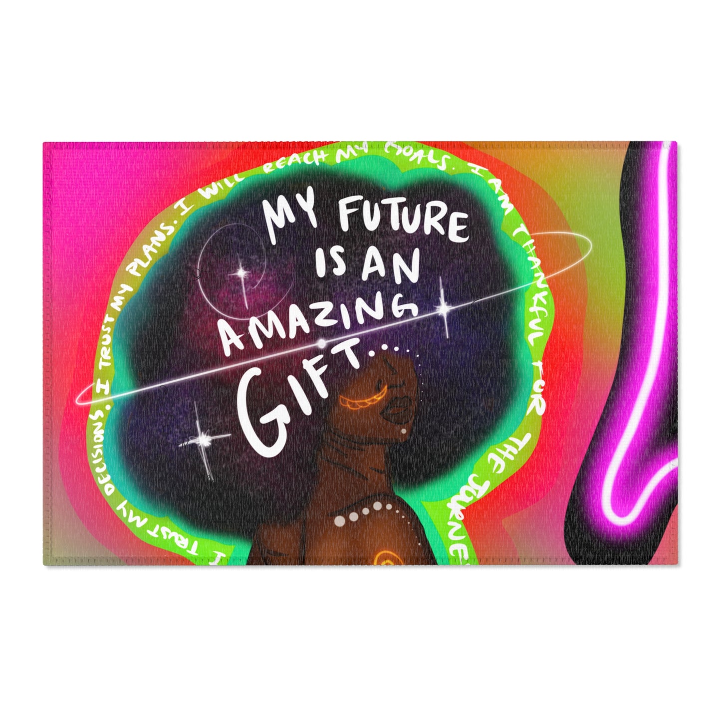 My Future Is An Amazing Gift Area Rug — Affirmation Afrocentric Decorative Mat for Living Room, Bedroom & Gifts