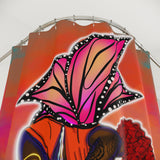 Floral Afro Woman Shower Curtain — Vibrant Pink Orange Botanical Art