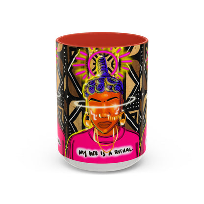 Coffee Mug — "My Life Is a Ritual" Neon Buddha Art Mug