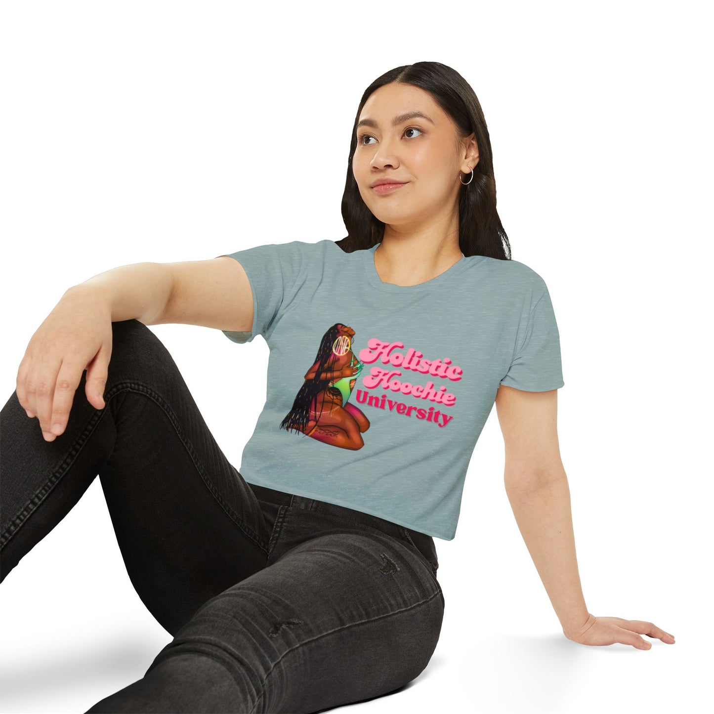 Festival Crop Top – "Holistic Hoochie University" Retro Pinup Graphic
