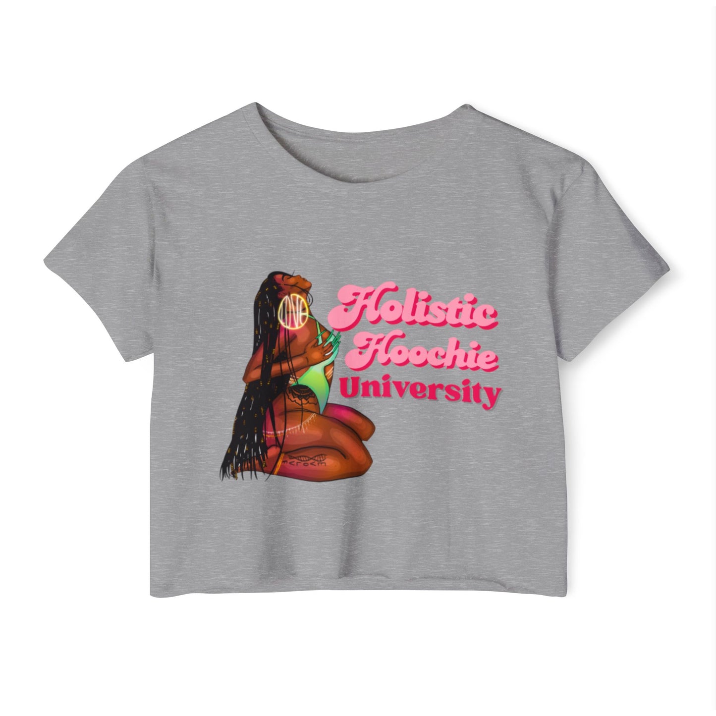 Festival Crop Top – "Holistic Hoochie University" Retro Pinup Graphic
