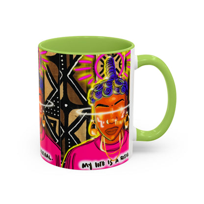 Coffee Mug — "My Life Is a Ritual" Neon Buddha Art Mug