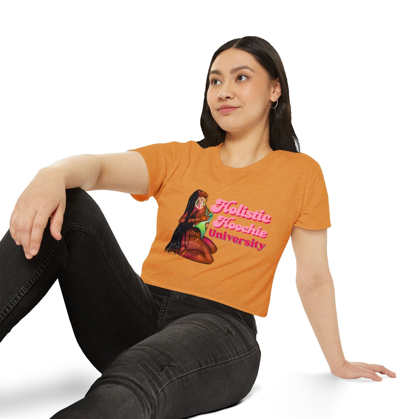 Festival Crop Top – "Holistic Hoochie University" Retro Pinup Graphic
