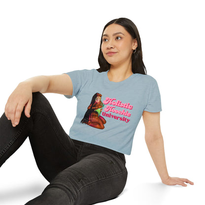 Festival Crop Top – "Holistic Hoochie University" Retro Pinup Graphic