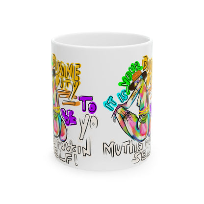 Inspirational Rainbow Yoga Ceramic Mug — "It Is Now Divine Beauty" 11oz/15oz