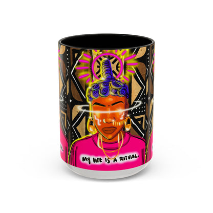 Coffee Mug — "My Life Is a Ritual" Neon Buddha Art Mug