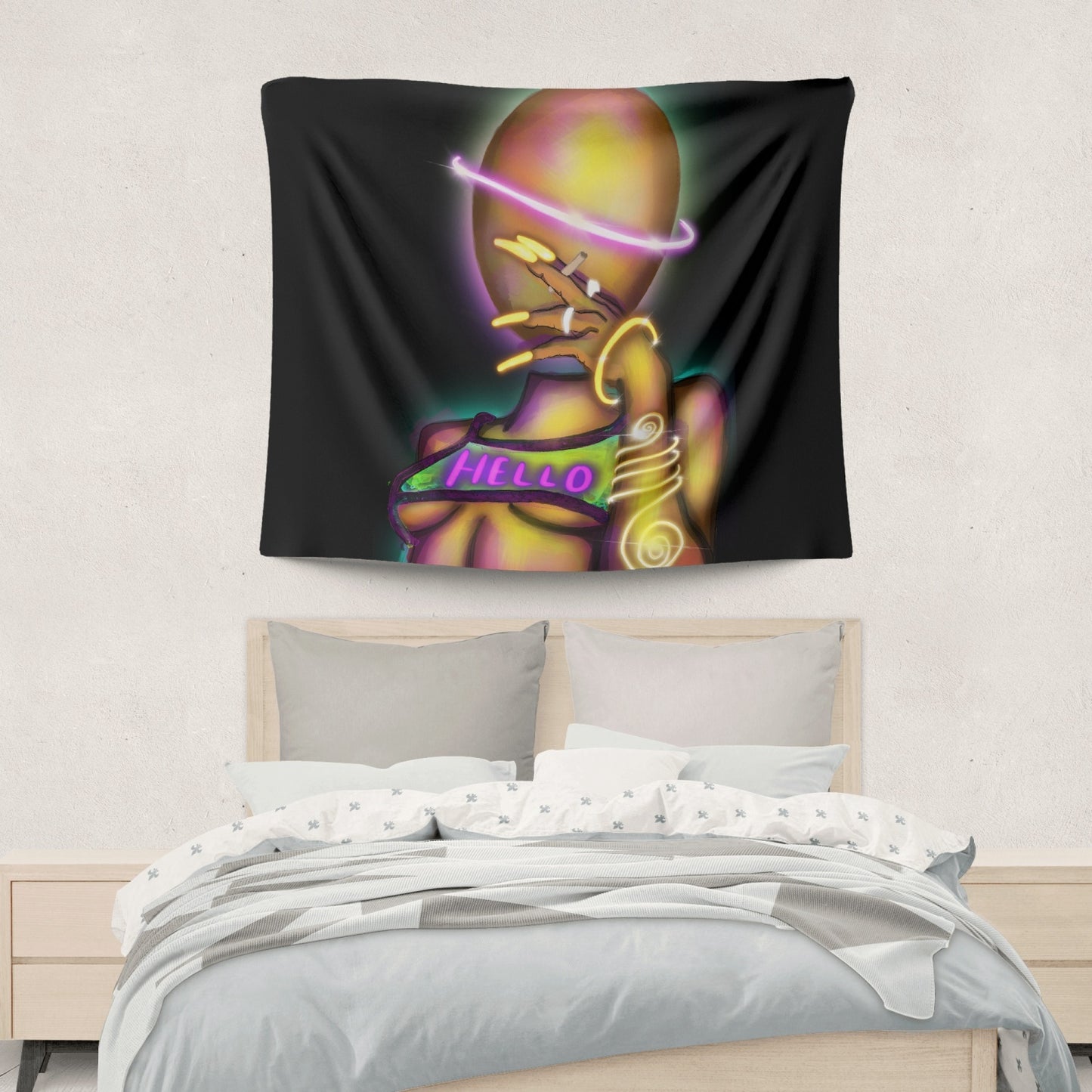 hello  2-Sized Polyester Wall Tapestry
